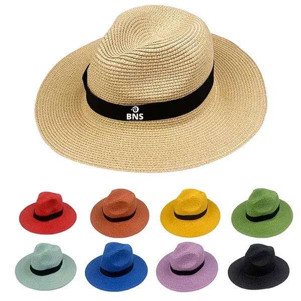 Women Wide Brim Straw Panama Fedora Beach Sun Hat