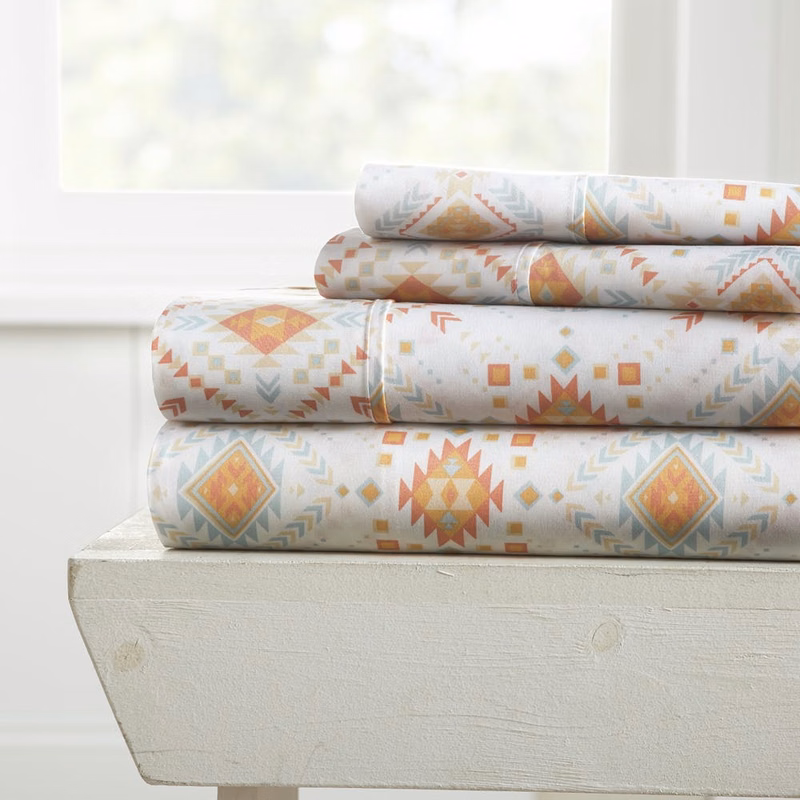Embossed Sheet Sets - Coral Full Aztec Design 4 Set