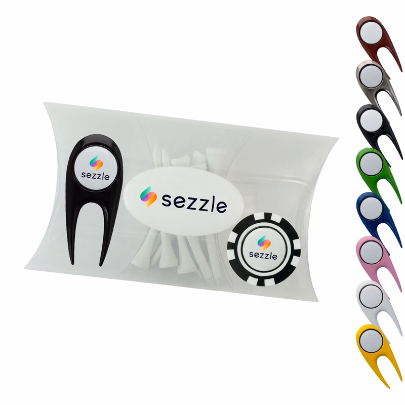 Clear Pillow Pack Golf Gift Set - Divot Tool, Poker Chip & Tees