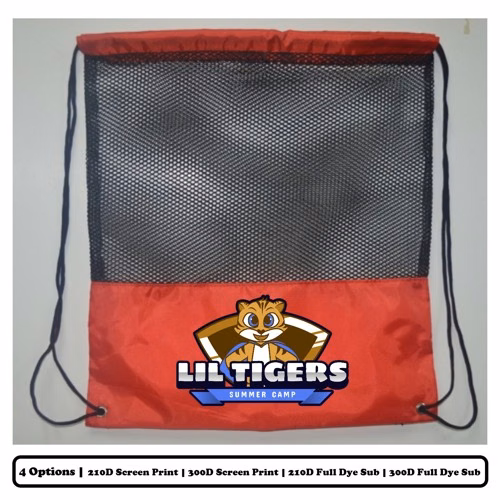 Solid Color Mesh Front Polyester Drawstring Bag - Screen Print, Heat Press