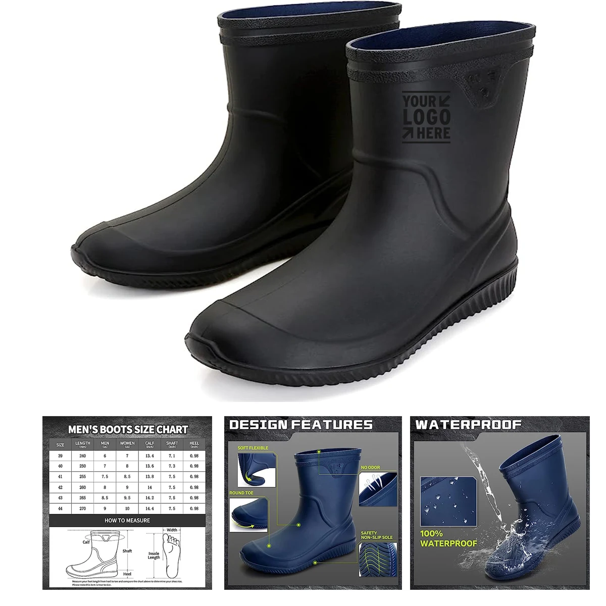Mid-Calf Waterproof Rubber Boots Mens 1