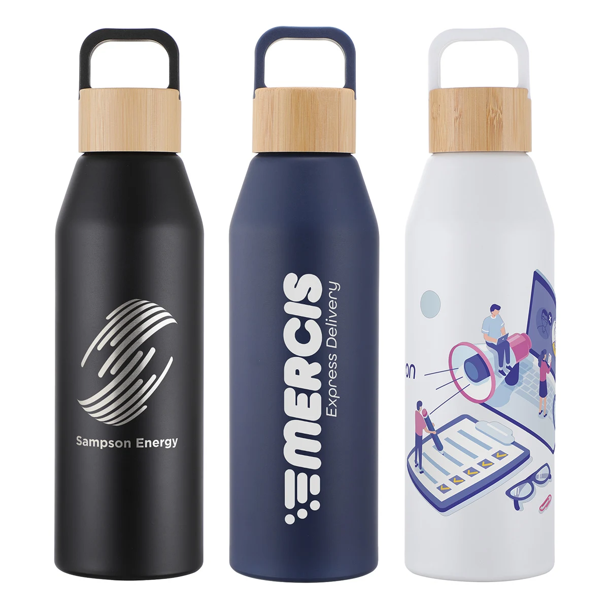 Clive 24 oz Recycled Aluminum Bottle with Bamboo Lid, custom water bottle with logo imprint 1
