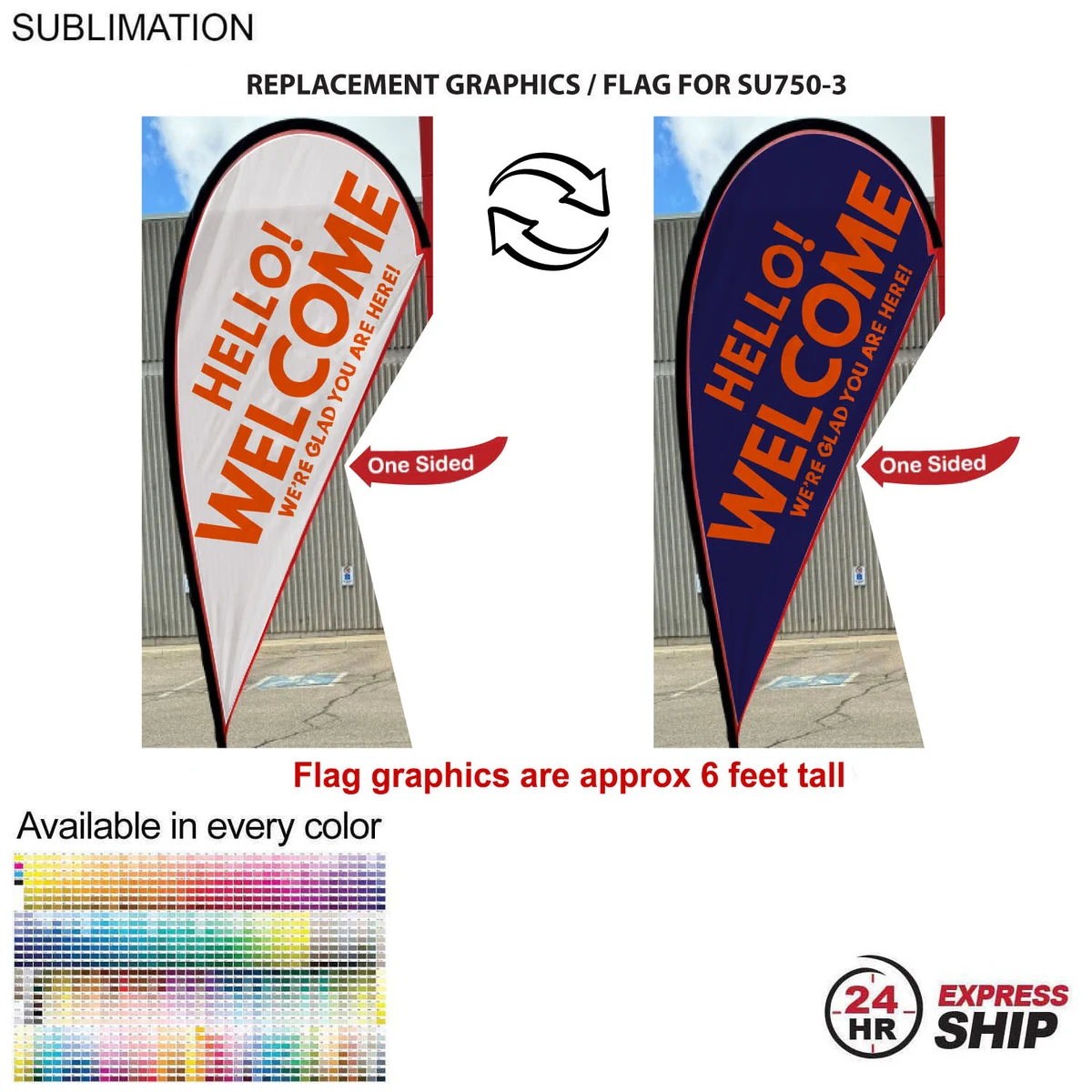 24Hr Express Ship - Replacement Flag for 9' Small Tear Drop Flag Kit, Full Color Graphics One Side 1