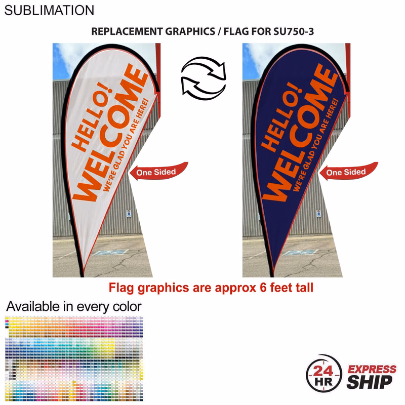 24Hr Express Ship - Replacement Flag for 9' Small Tear Drop Flag Kit, Full Color Graphics One Side