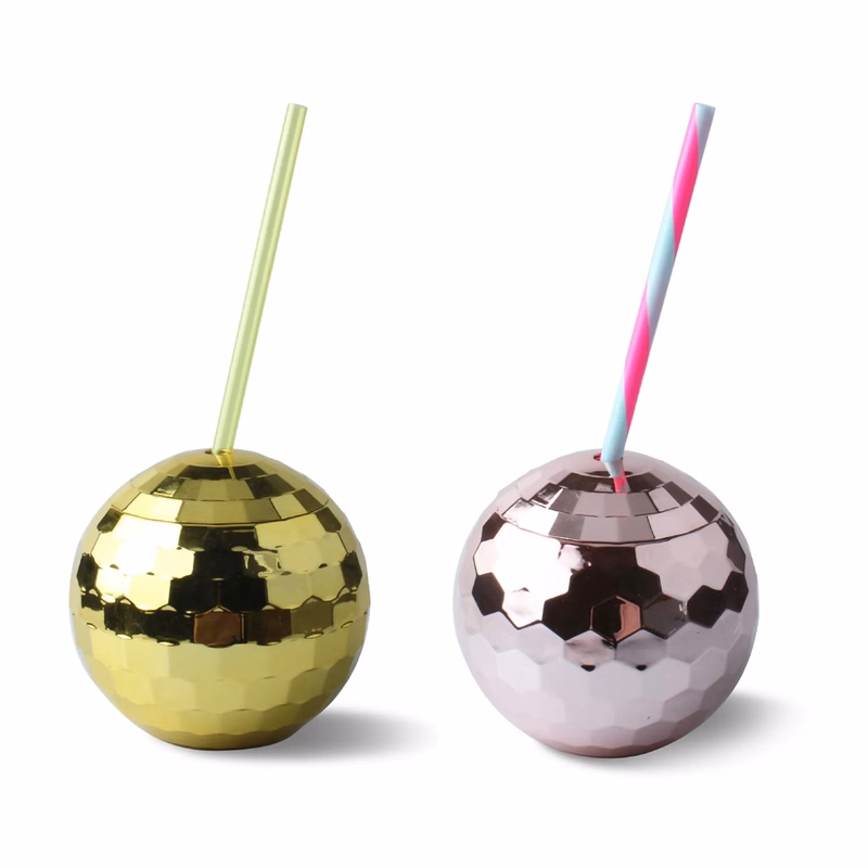 Disco Ball Cups with Lid and Straw