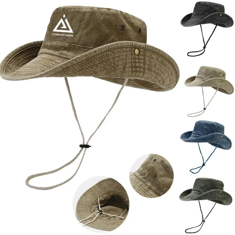 Wide Brim Plain Distressed Retro Fisherman Hat 1