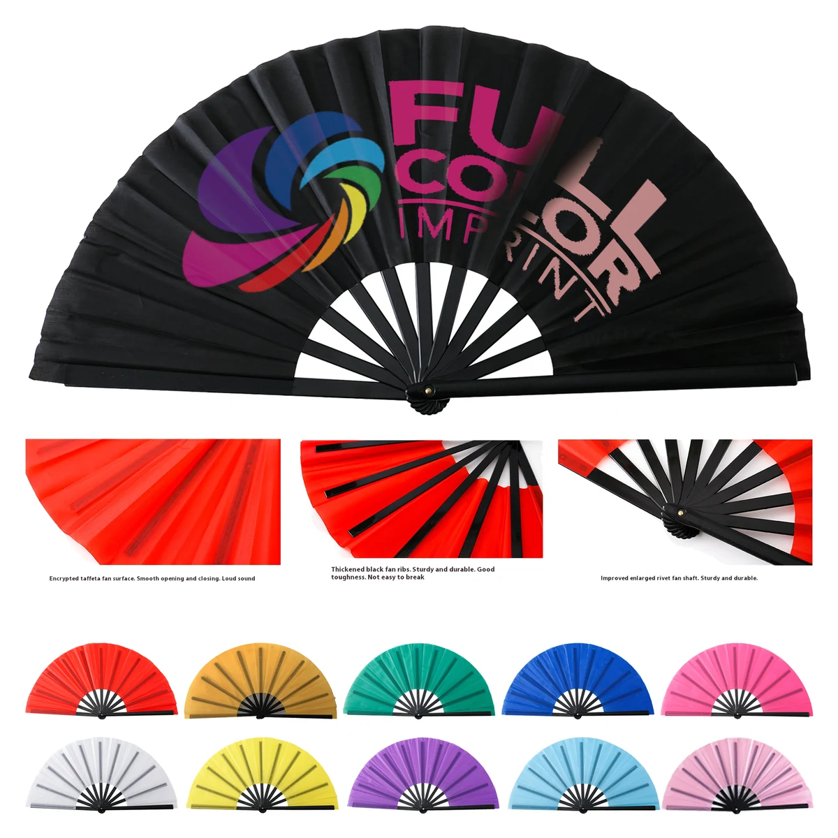 MOQ 30pcs Premium 13" Full Color Fold Silk Hand Fan 1