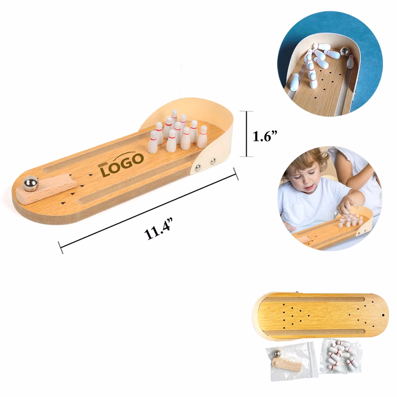 MOQ25 Wooden Mini Bowling Game Kids Interactive Toy