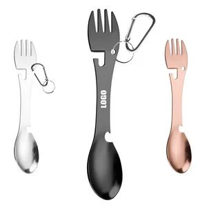 Versatile 2 In 1 Dual Head Stainless Steel Fork Spoon With Carabiner 1