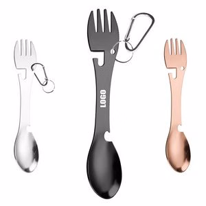 Versatile 2 In 1 Dual Head Stainless Steel Fork Spoon With Carabiner