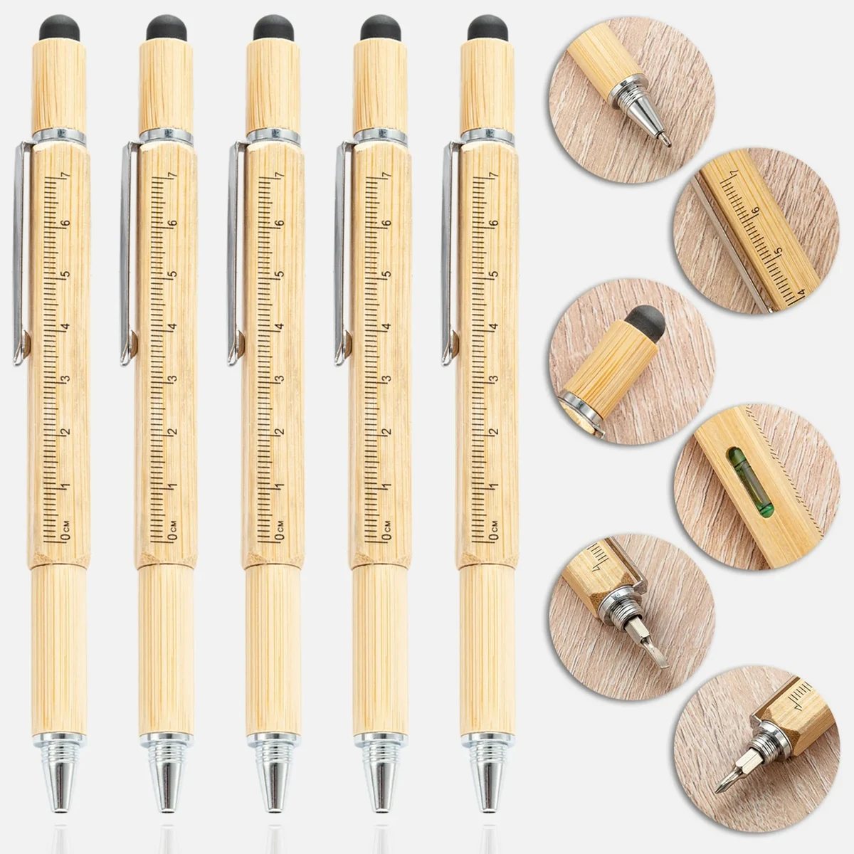 6 In 1 Bamboo Multi Tool Touch Ballpoint Pen 1
