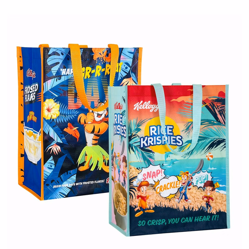 Custom Full-Color Laminated Woven Promotional Reusable Grocery Bag 12"x16"x8"