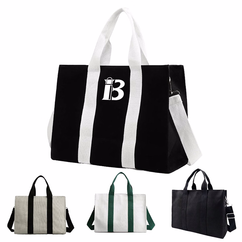 Stylish Canvas Tote Crossbody Bag Zipper Closure