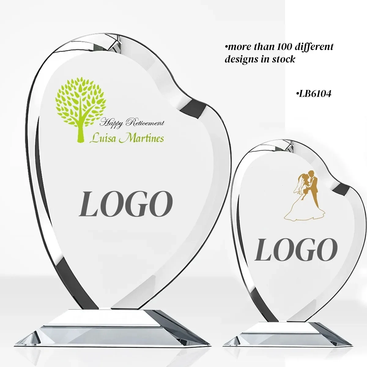 Custom Crystal Heart Award Glass Trophy 1