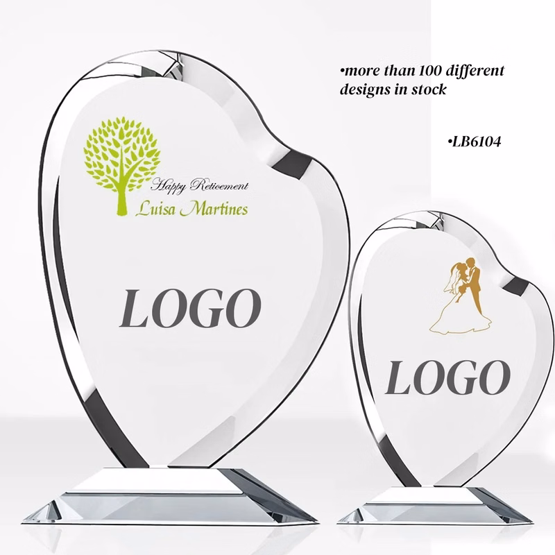 Custom Crystal Heart Award Glass Trophy