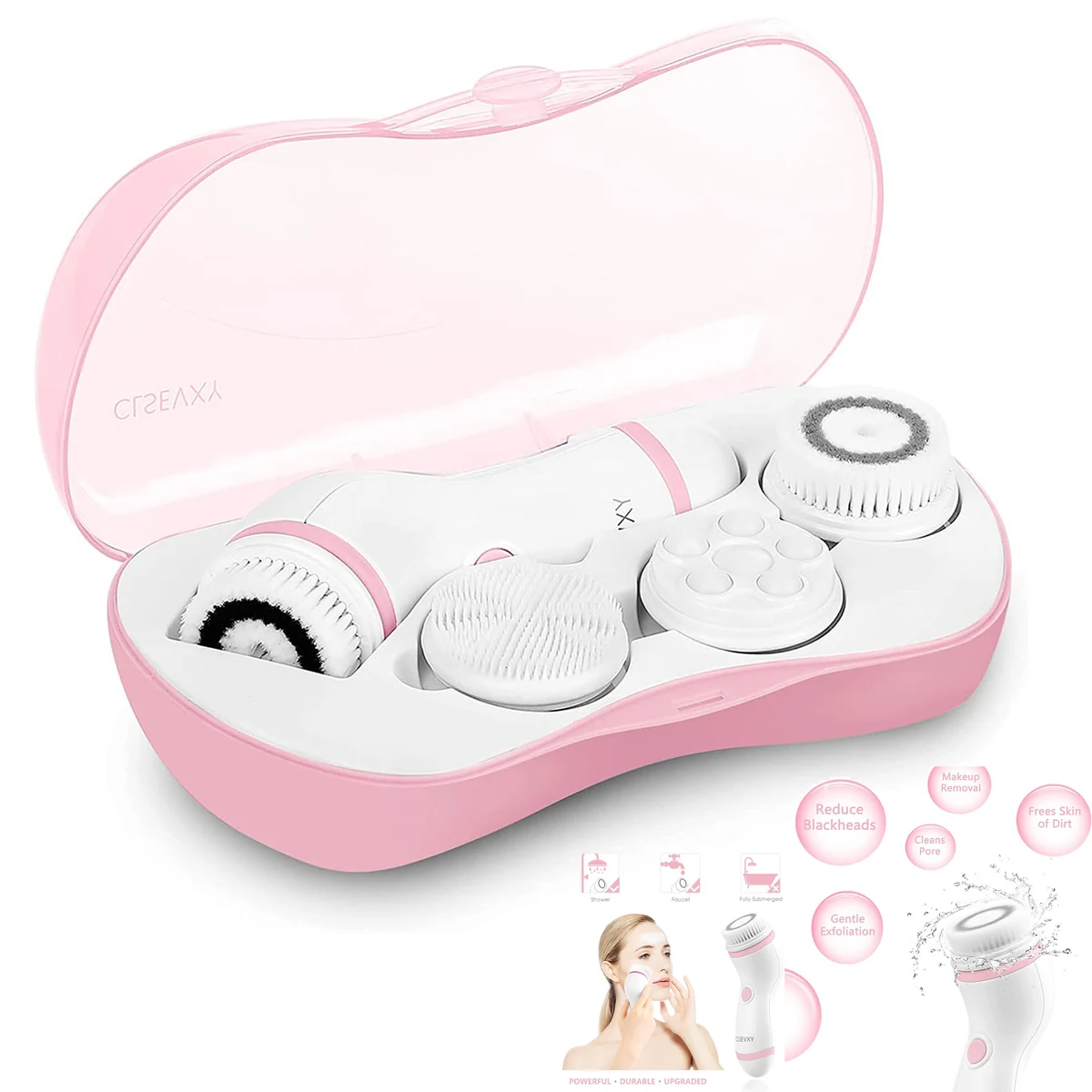 Waterproof Facial Cleansing Spin Brush Set with 4 Interchangeable Brush Heads 1