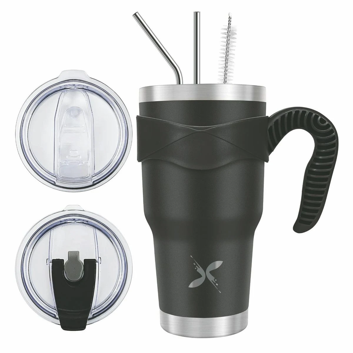 30oz Insulated Tumbler With 2 Lids and 2 Straws, Stainless Steel Double Vacuum Coffee Tumbler Cup 1
