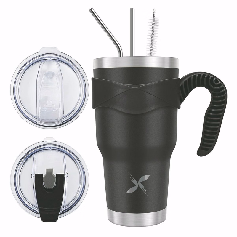 30oz Insulated Tumbler With 2 Lids and 2 Straws, Stainless Steel Double Vacuum Coffee Tumbler Cup