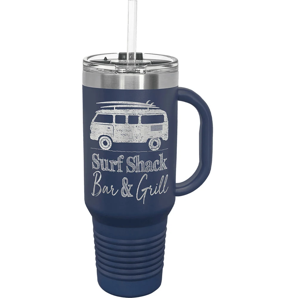 40 Oz. Navy Blue Tumbler Mug w/Handle and Snap Lid 1