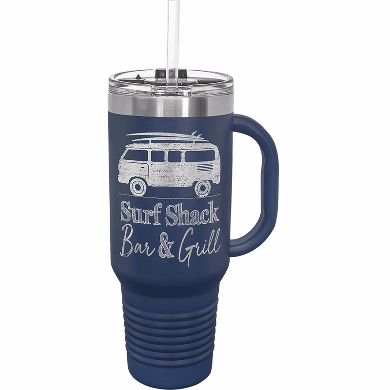 40 Oz. Navy Blue Tumbler Mug w/Handle and Snap Lid
