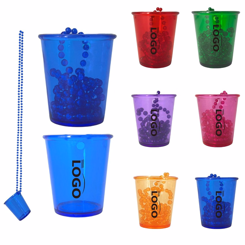 1.7 oz Clear Beaded Lanyard Shot Glass
