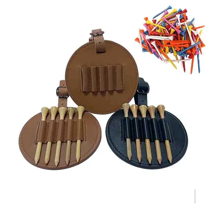Leather Golf Bag Tag With 5 Tee Set 1