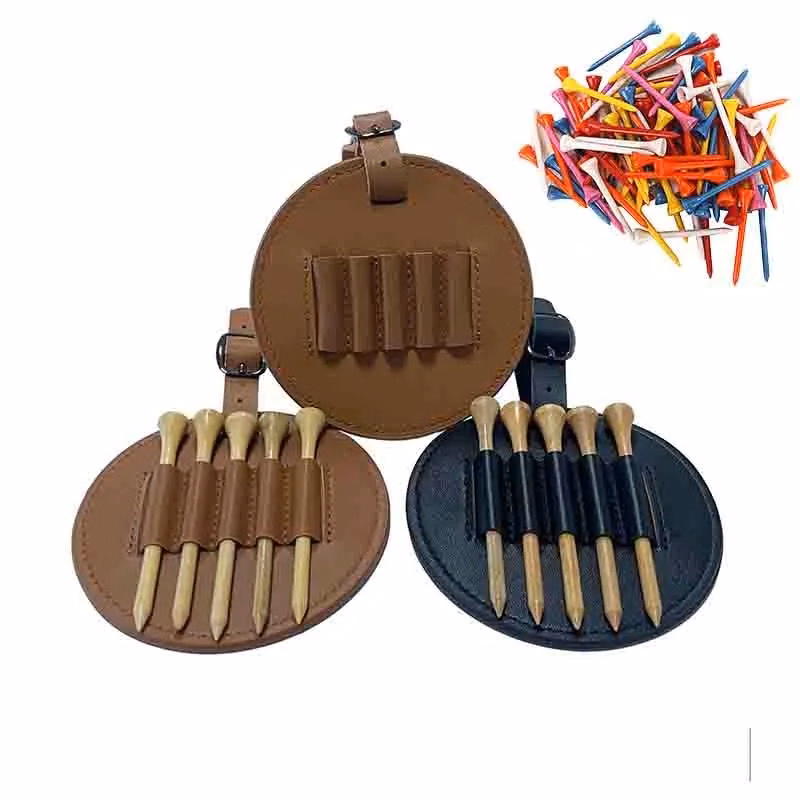 Leather Golf Bag Tag With 5 Tee Set