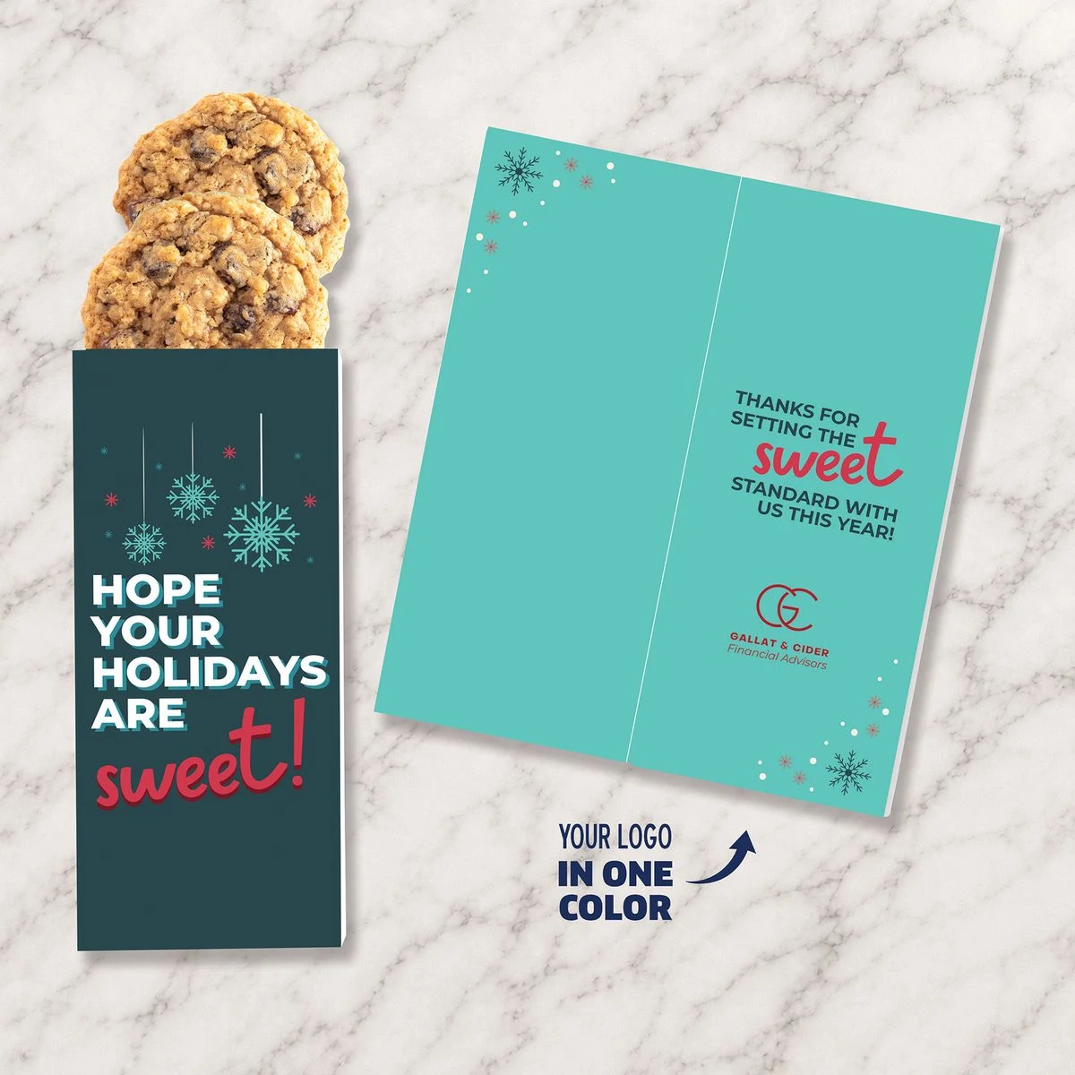 One Color Foil-Stamped Stock Holiday Sentiment Sweeter Cards with Oatmeal Raisin Cookies 1