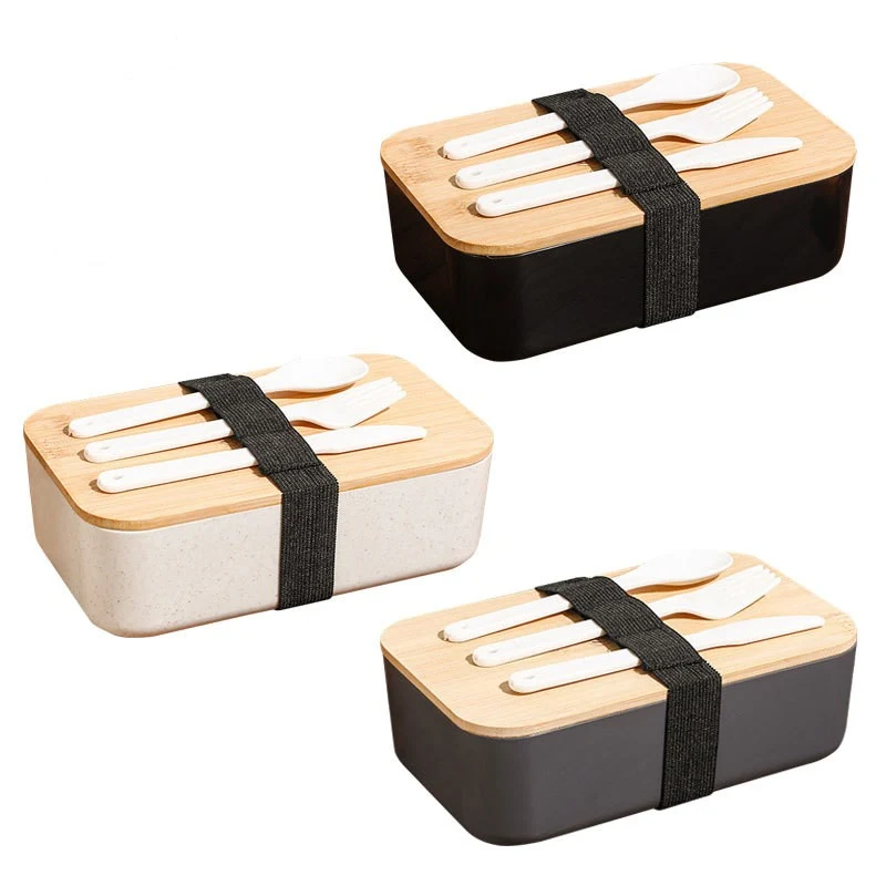 Lunch Bento Box with Bamboo Lid and Cutlery 1