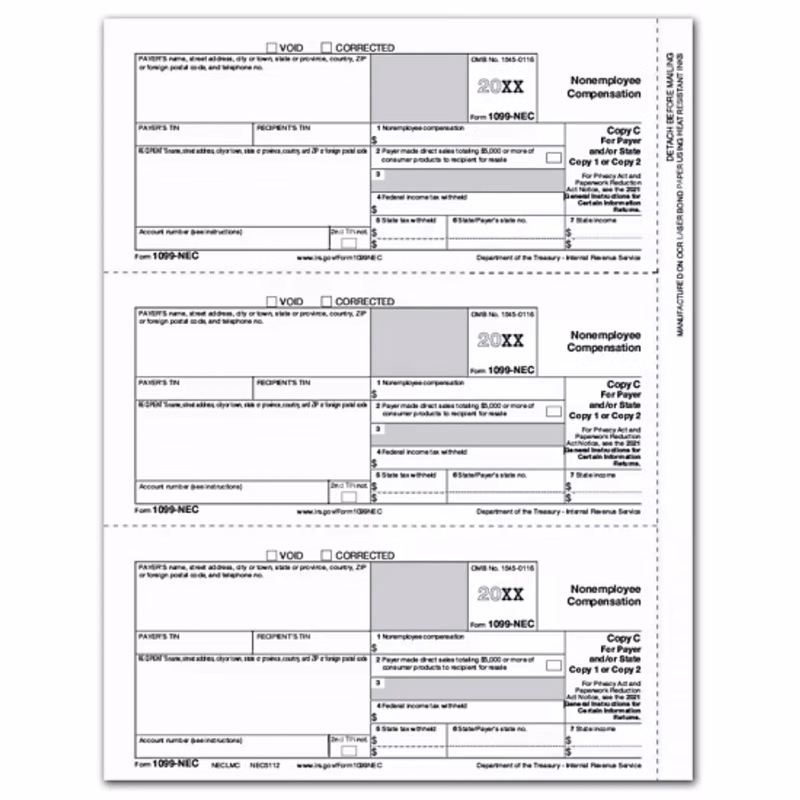 1099 NEC Payer State Copy Cut Sheet - 50 sheets/pk