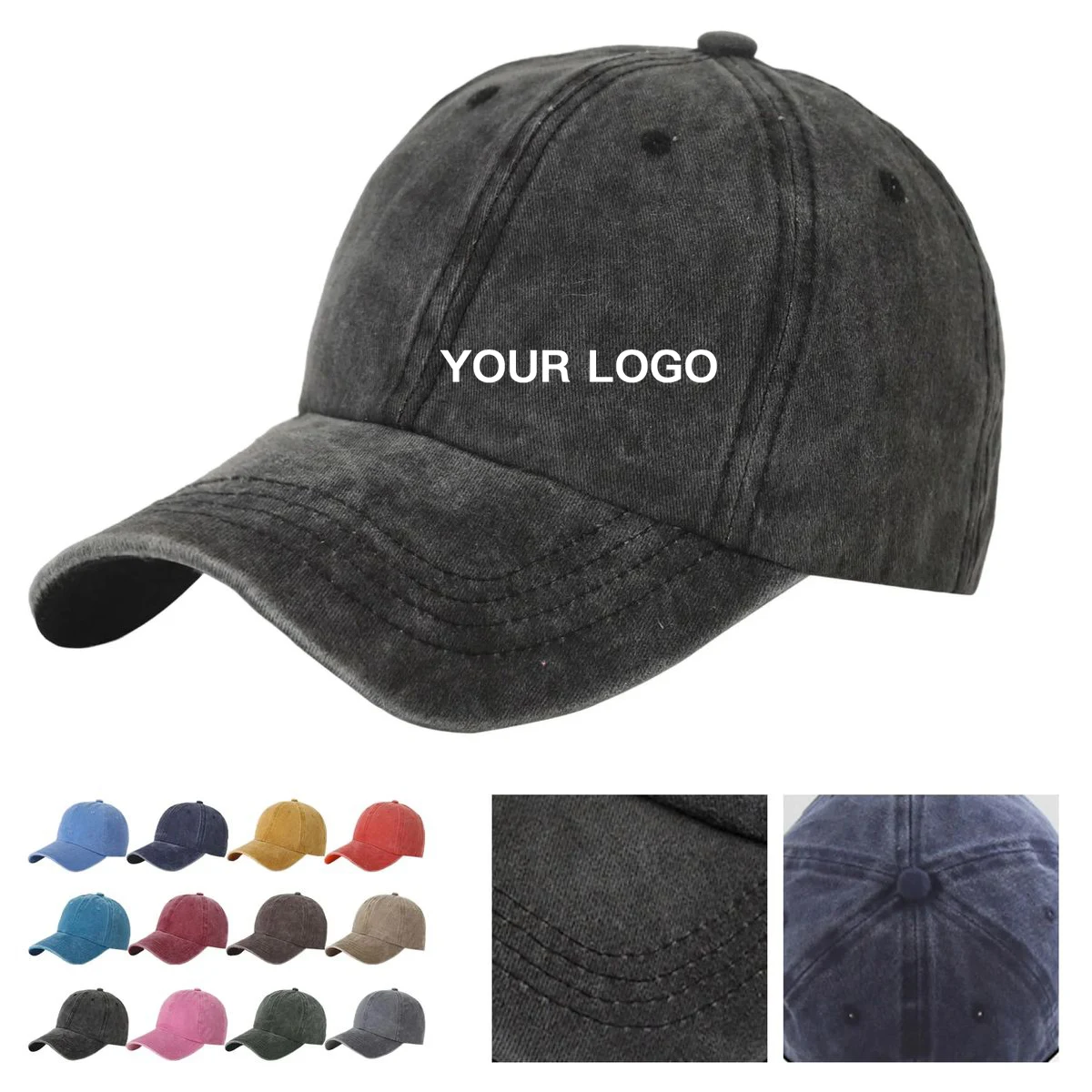 Adjustable Washed Cotton Cap with Curved Visor 1