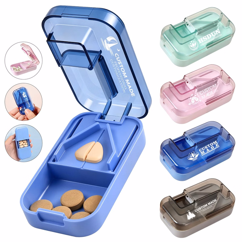 Compact 3-In-1 Pill Cutter Dispenser | Stainless Steel Blade | Medicine Storage | One-Hand Use
