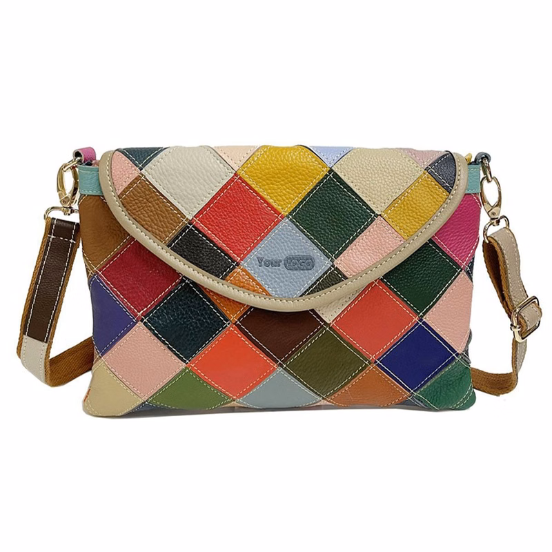 Genuine Leather Lingered panels shoulder cross-body bag