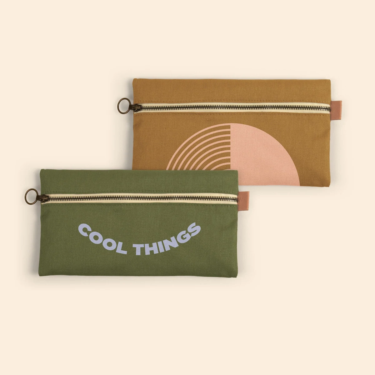 FRONT ZIPPER POUCH LARGE - COLORED CANVAS WITH LEATHER TAB 1