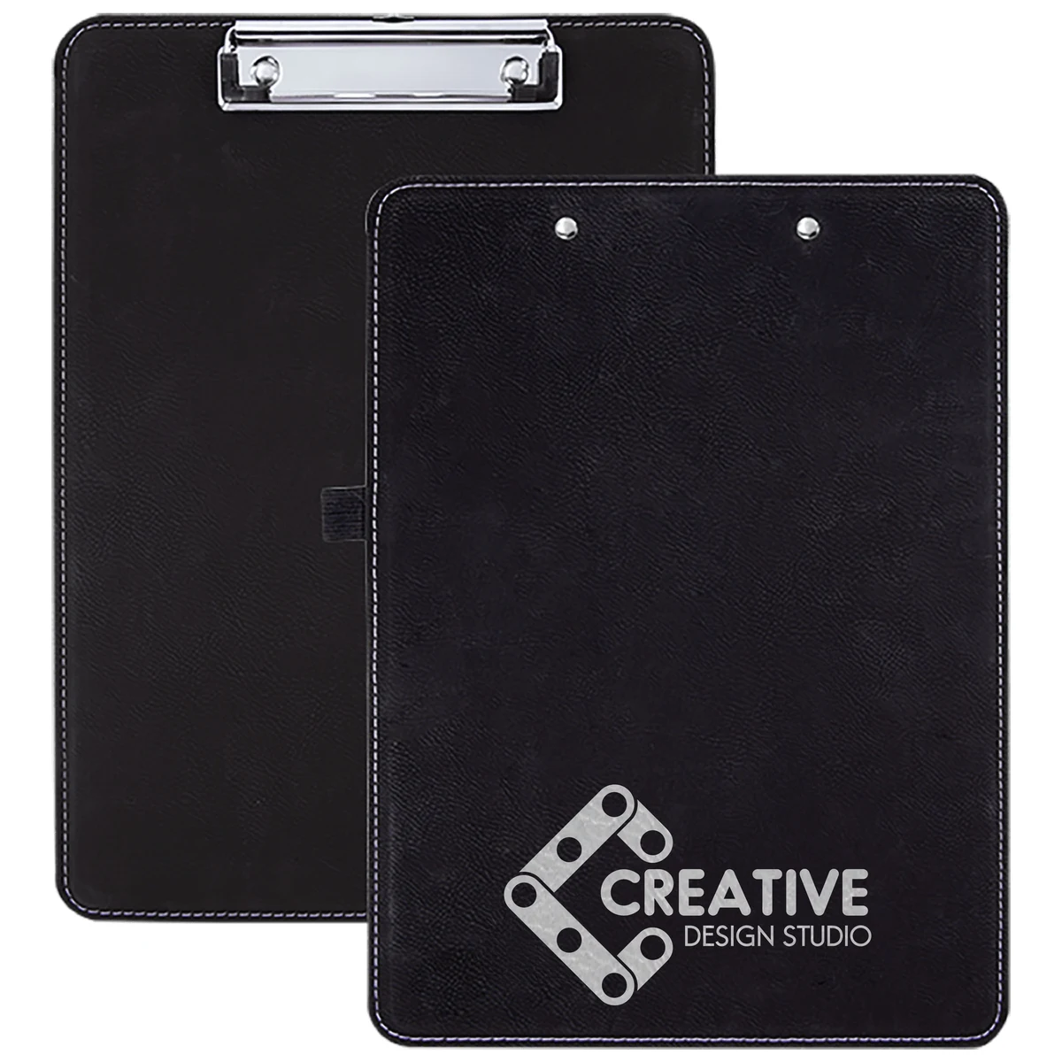 9" x 12 1/2" Black/Silver Leatherette Clipboard 1