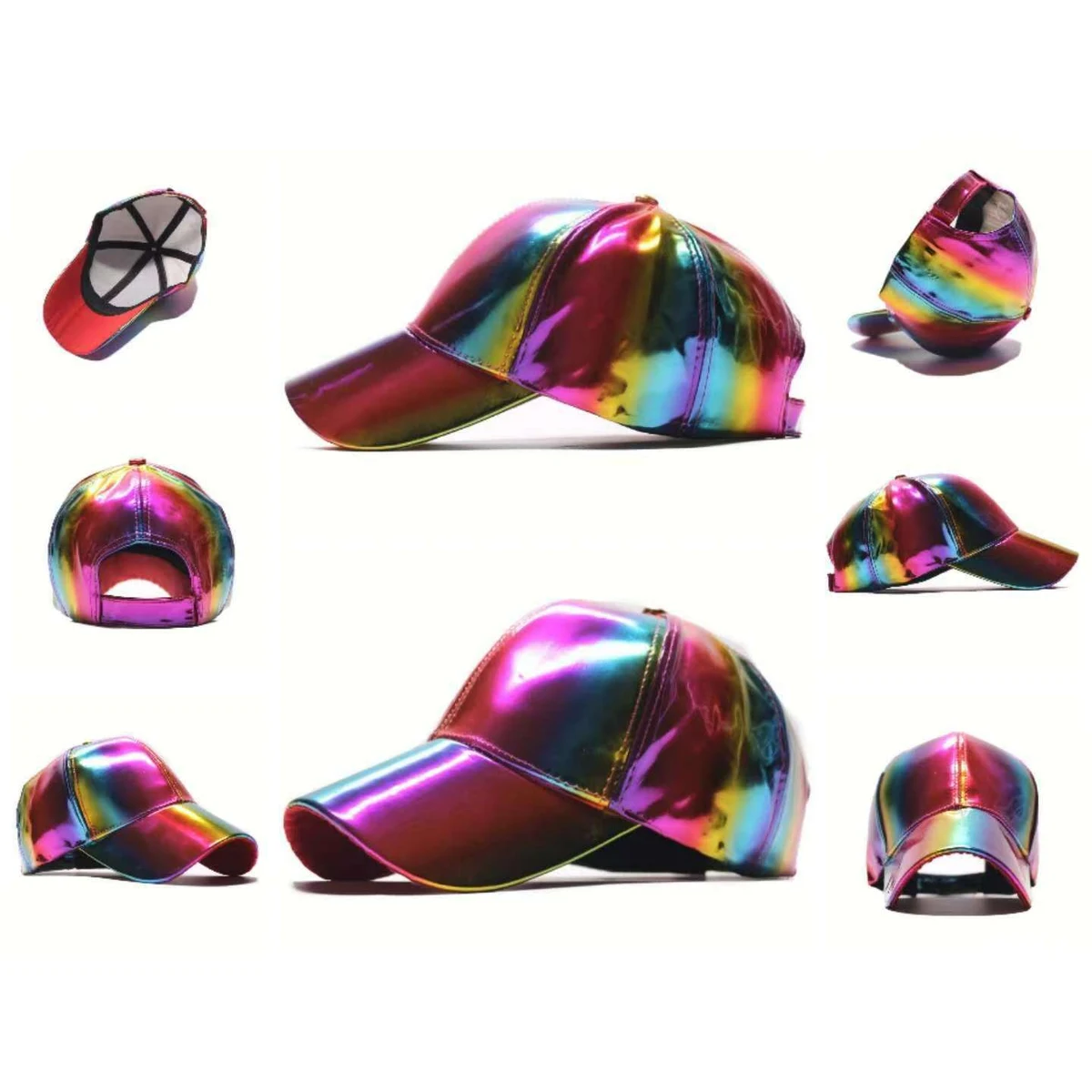 Shiny Metallic PU Baseball Cap Holographic Hip Hop Hat 1