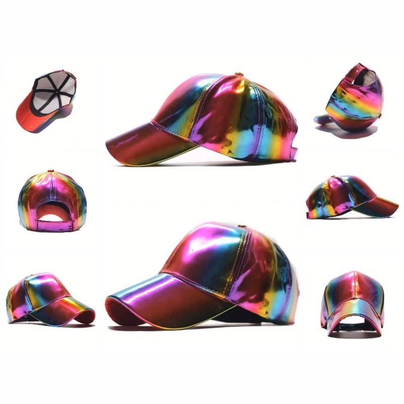 Shiny Metallic PU Baseball Cap Holographic Hip Hop Hat