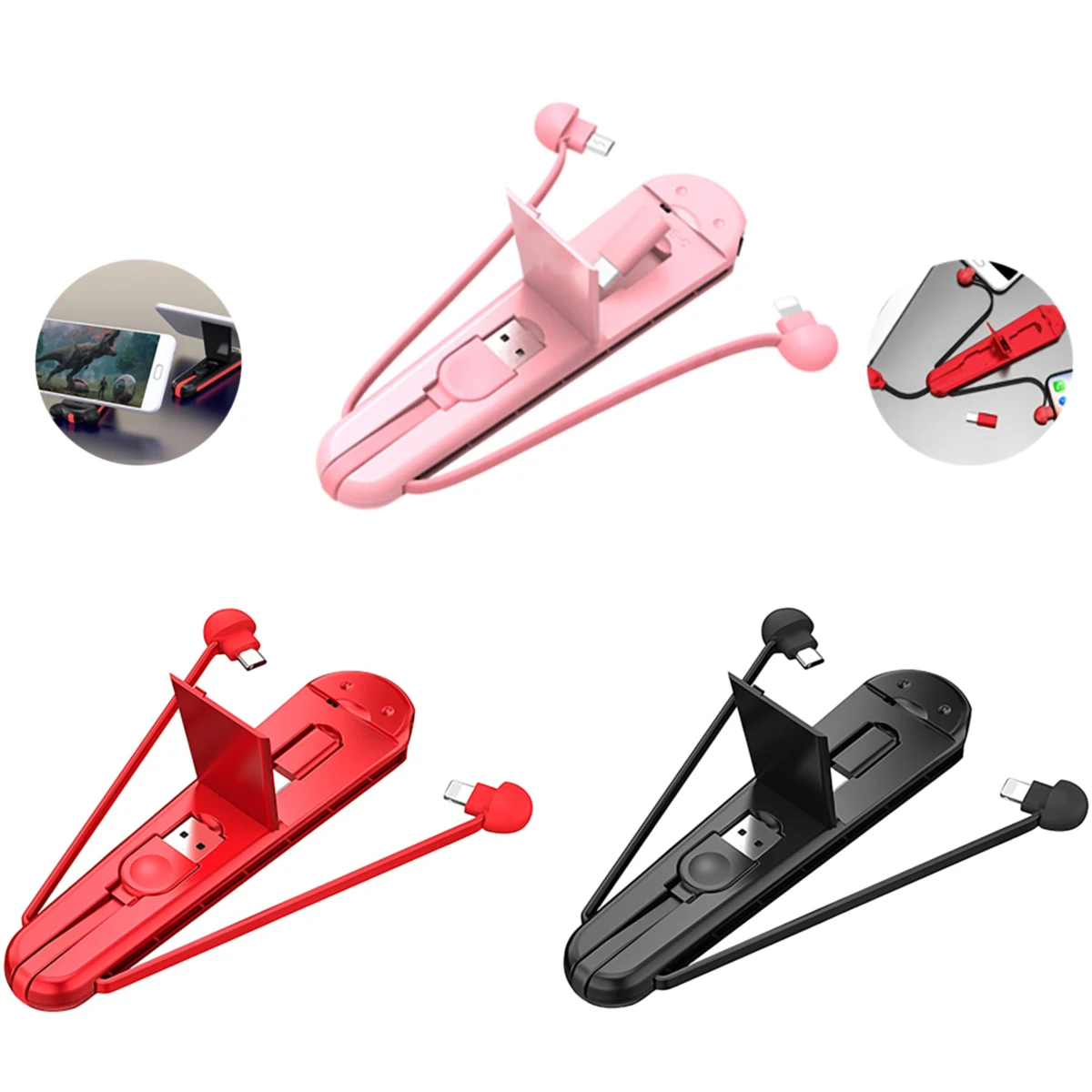 Universal Plastic Phone Holder with 3-in-1 Charging Cable 1