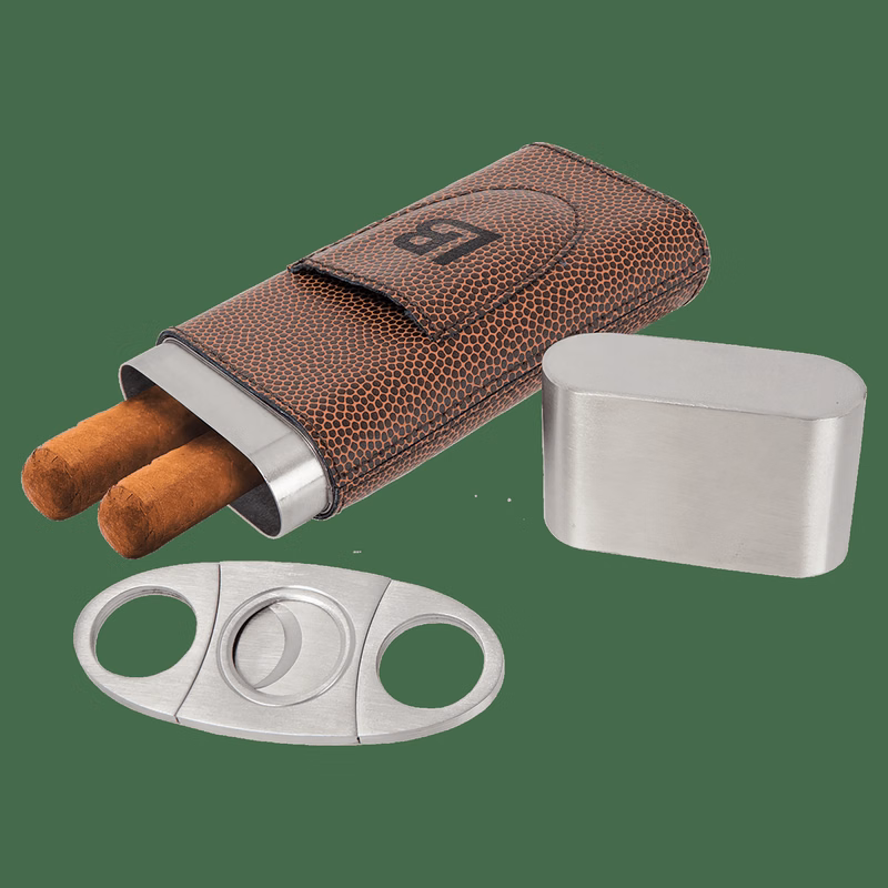 Football Leatherette Cigar Case with Cutter
