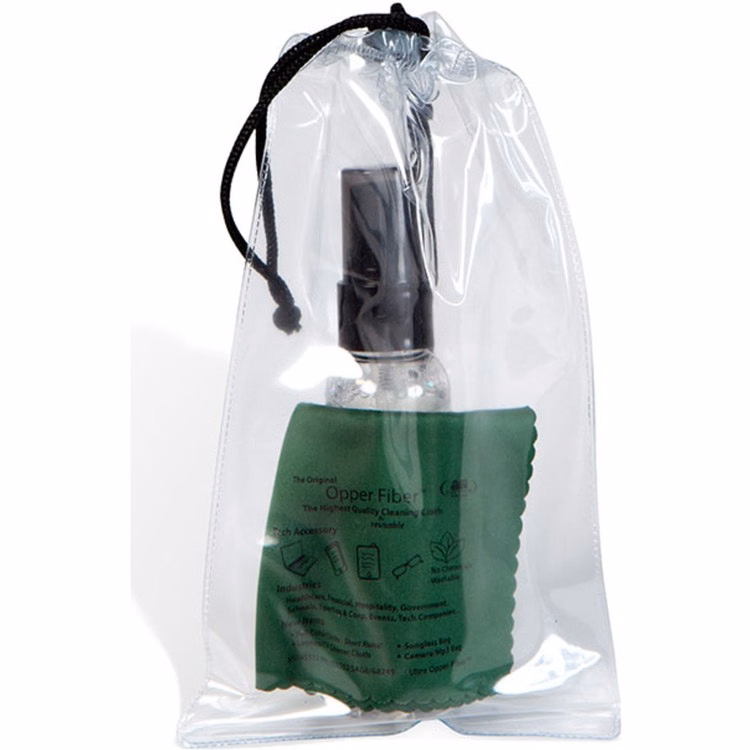 Ultra Opper Fiber Cloth Cleaner Kit In Drawstring Bag w/Clear Bottle