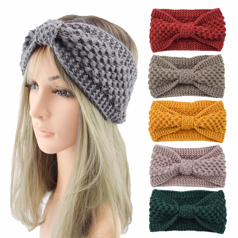 Womens Knit Wide Twist Bow Hair Bands Headband