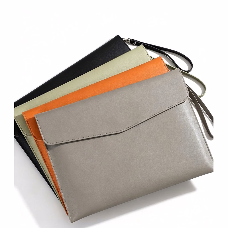 PU Leather Snap Closure Document Bag With Strap Holder