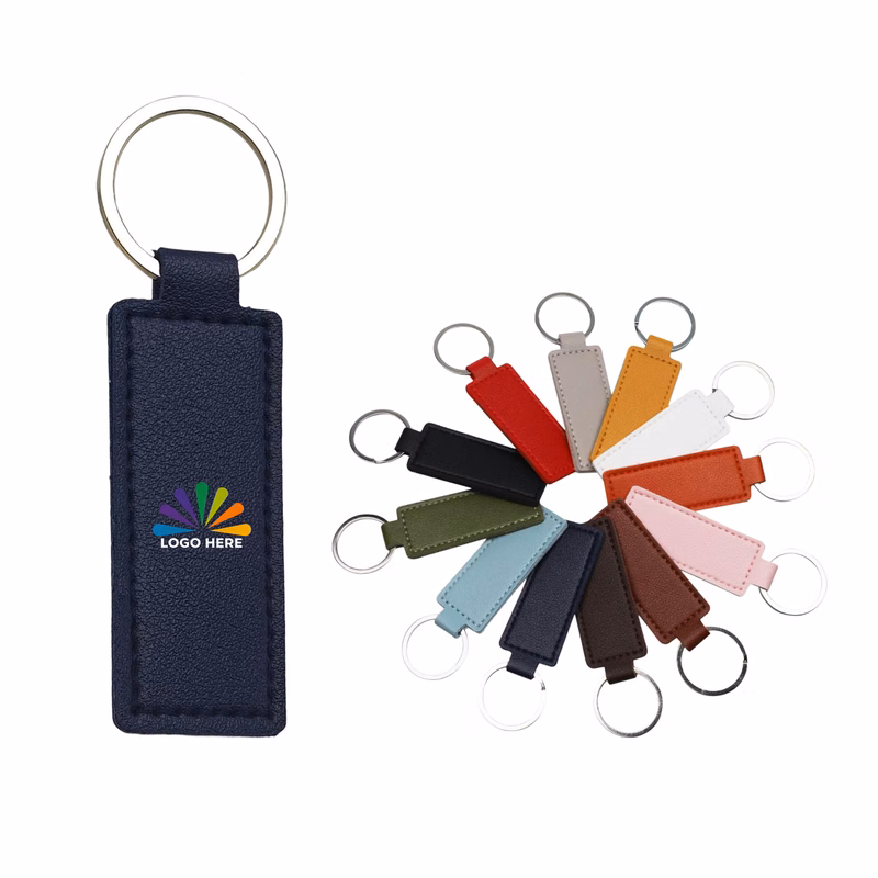 Custom Logo Square PU Leather Keychain Key Fob with Ring
