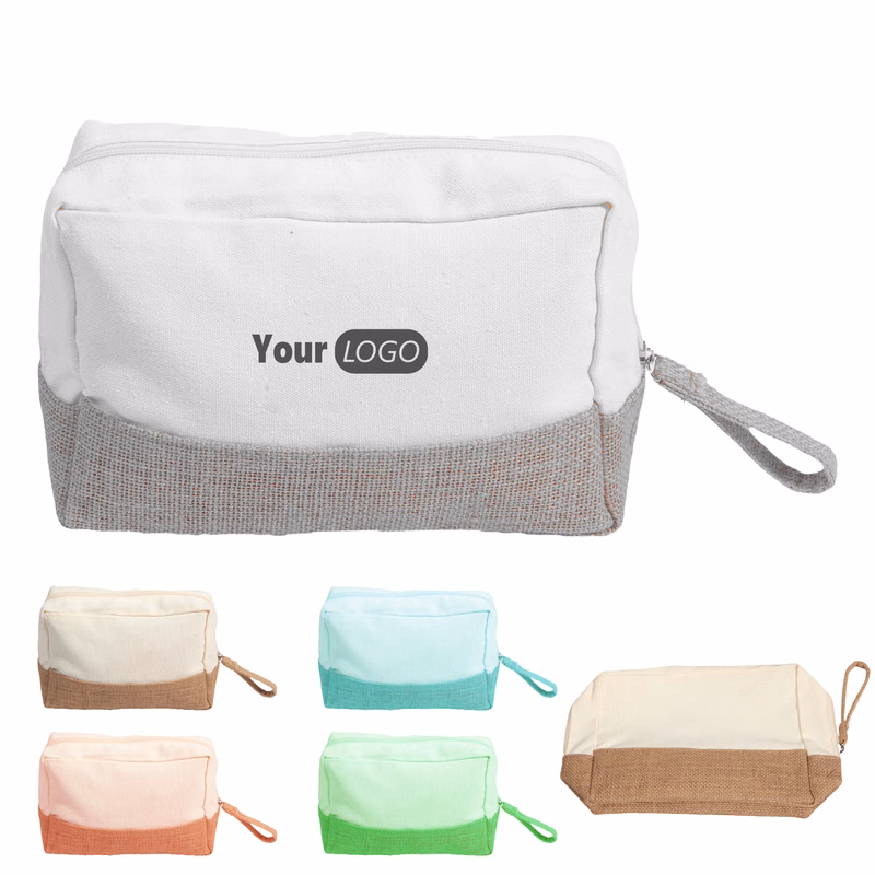 Canvas Stylish Jute-Trim Toiletry Bag With Eco-Friendly Design