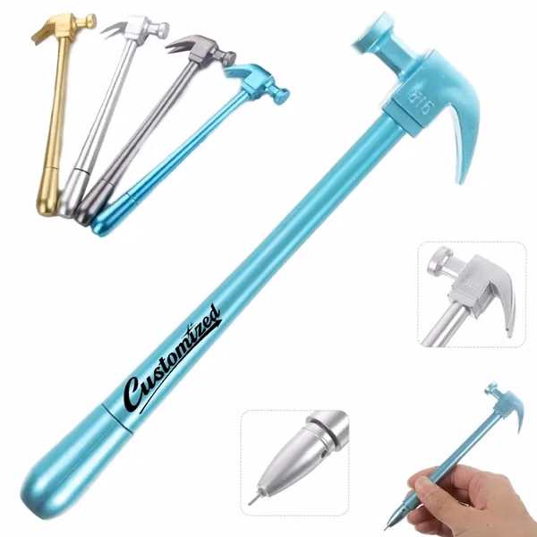 Custom Hammer Shaped Gel Pen with Metallic Finish — Unique Construction & Hardware Promo