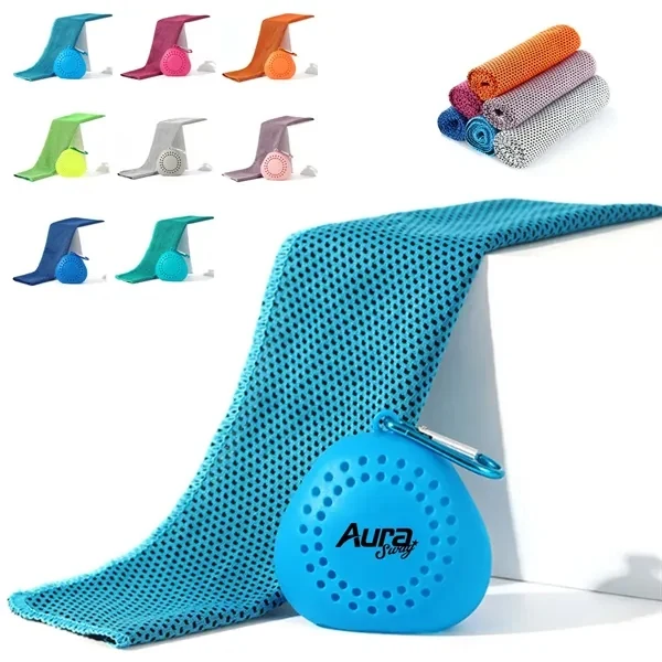 Custom Quick-Dry Microfiber Towel in Silicone Carabiner Case — Active Lifestyle Gift 1