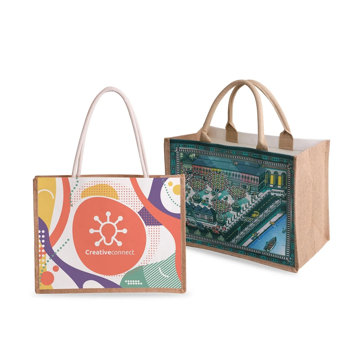 Canvas and Jute Tote Bag, custom tote bag with logo imprint 1