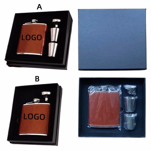 8 oz Stainless Steel Leatherette Flask Gift Set