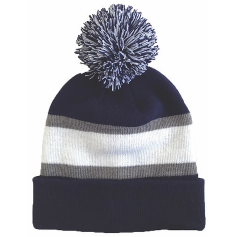 Striped Beanie w/Pom 1