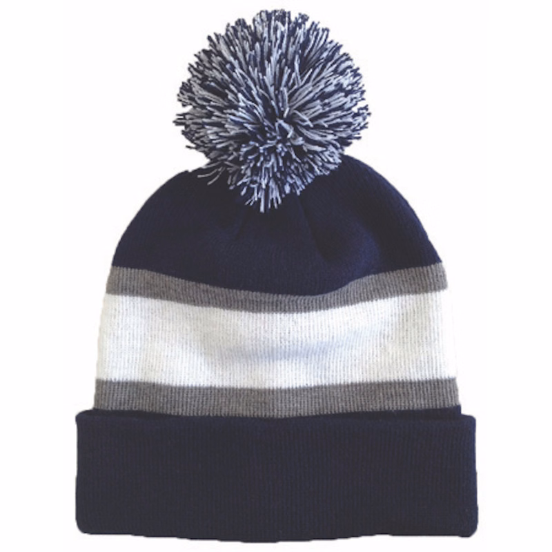 Striped Beanie w/Pom
